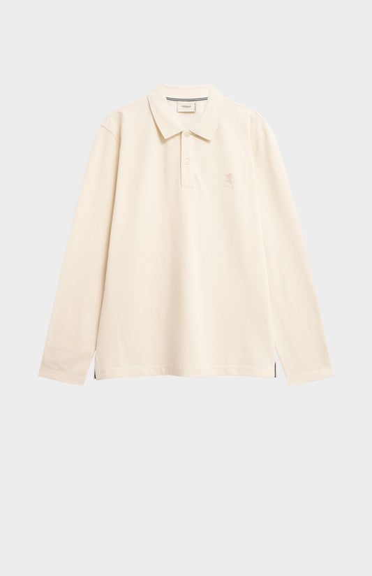 Men's Cotton Pique Long Sleeve Polo Shirt In Ecru
