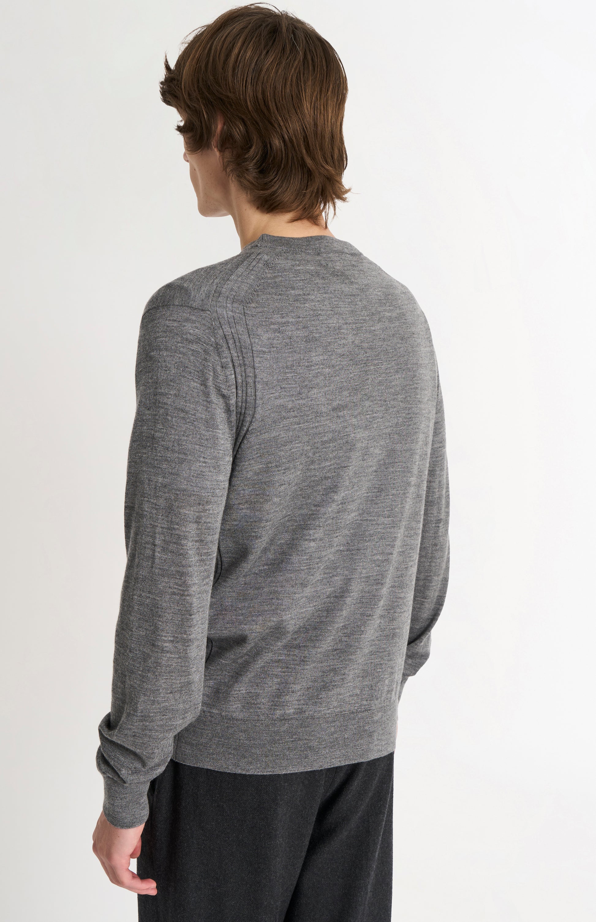 Pringle of Scotland Men’s Merino Wool Crew Neck Jumper In Grey Melange rear view