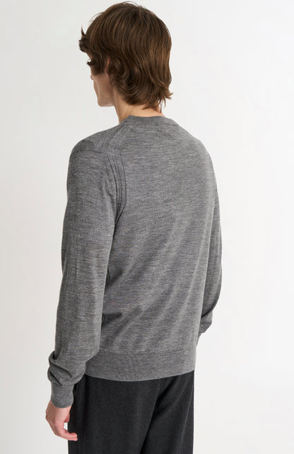 Pringle of Scotland Men’s Merino Wool Crew Neck Jumper In Grey Melange rear view