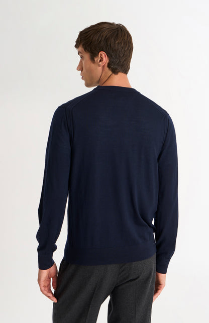 Pringle of Scotland Men’s Merino Wool  Crew Neck Jumper In Navy Blue rear view
