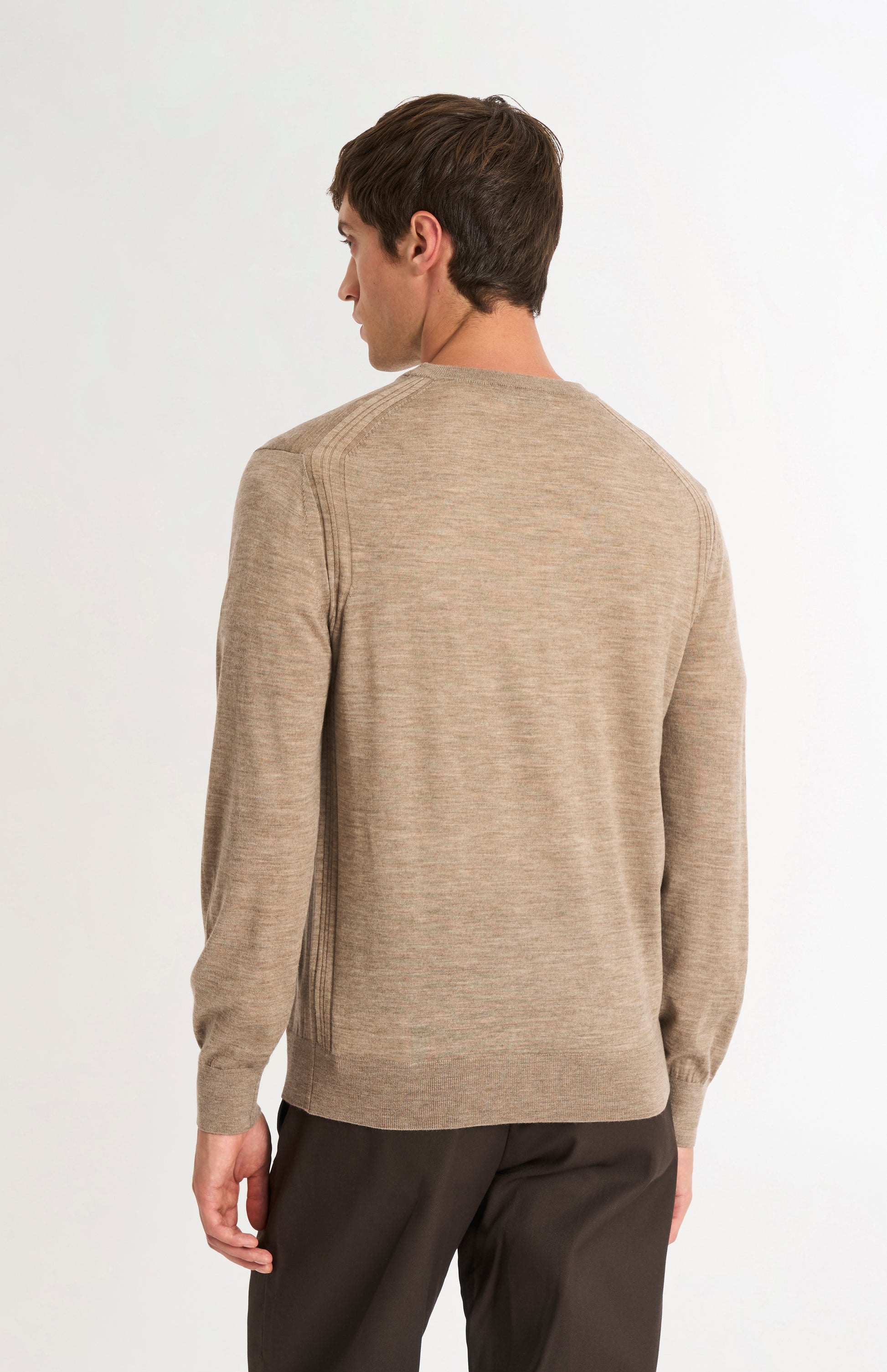 Pringle Men's Crew Neck Extra Fine Merino Wool Jumper In Mushroom rear view