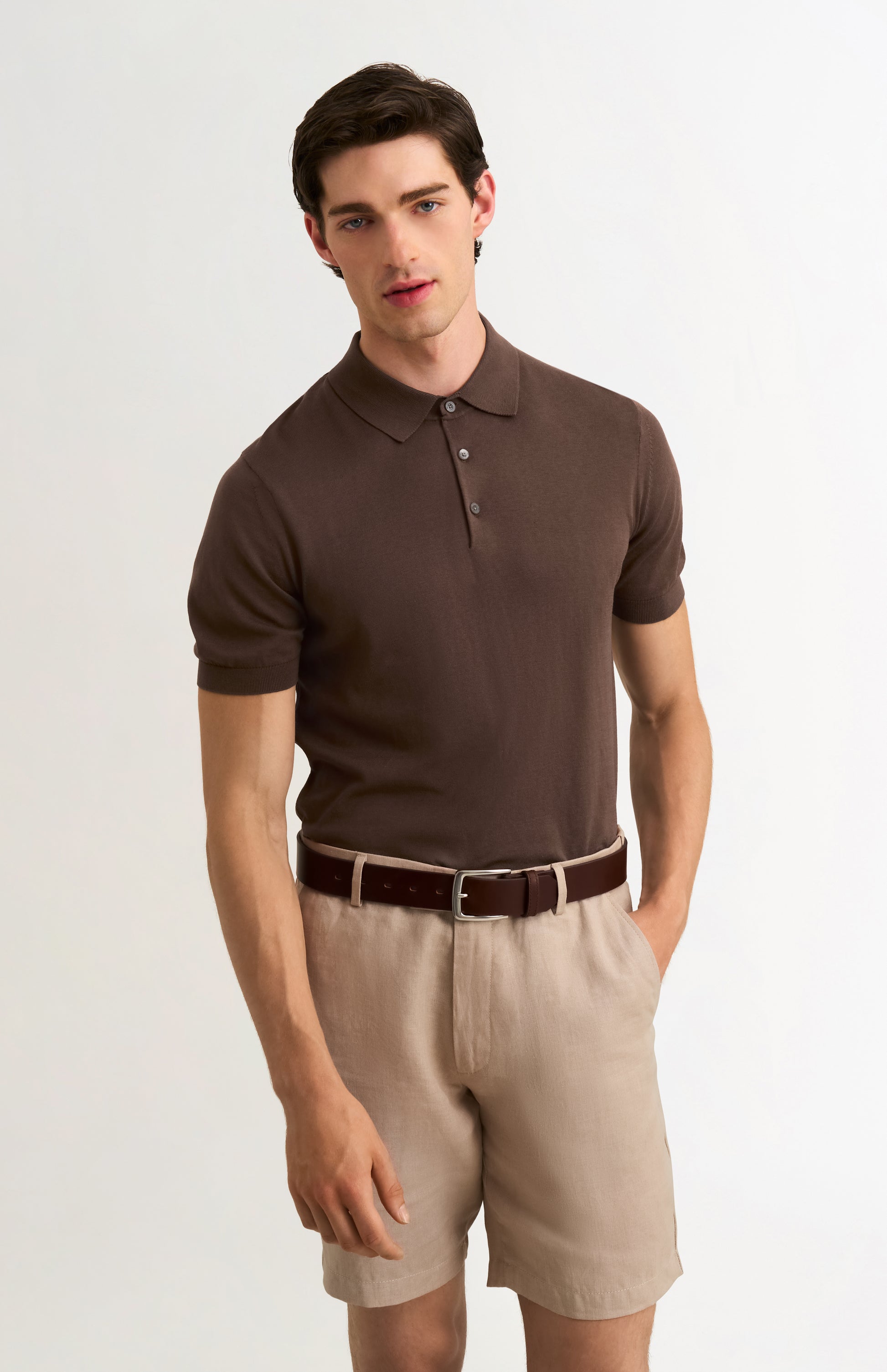 Men's Silk And Cotton Polo Shirt In Chocolate Brown