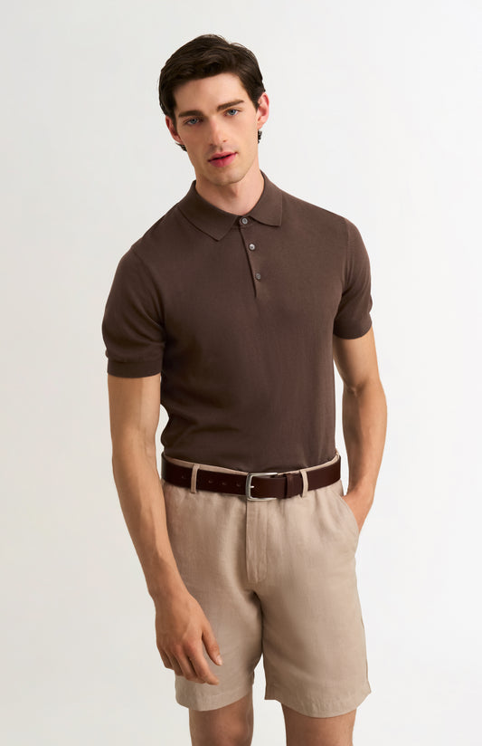 Men's Silk And Cotton Polo Shirt In Chocolate Brown