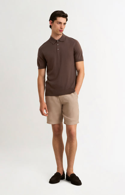 Men's Silk And Cotton Polo Shirt In Chocolate Brown