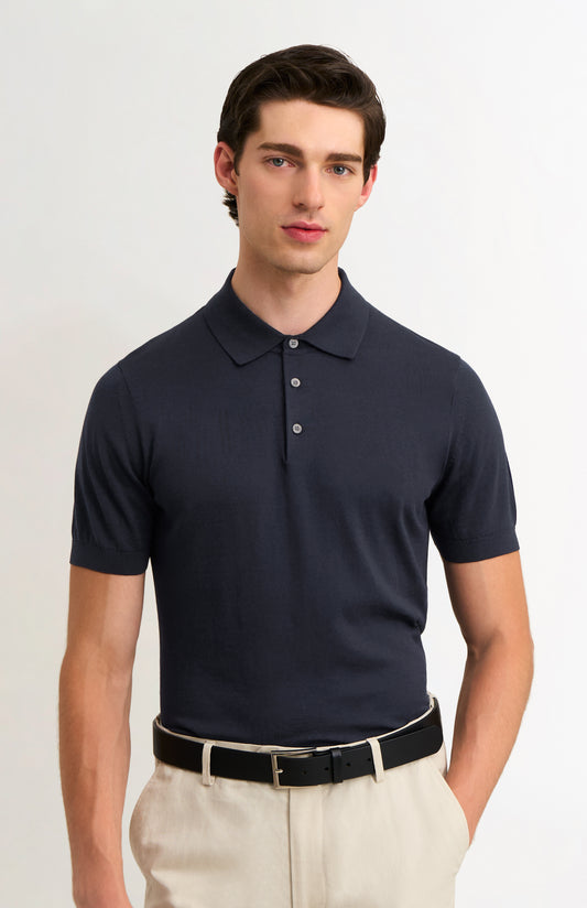 Men's Silk And Cotton Polo Shirt In Navy
