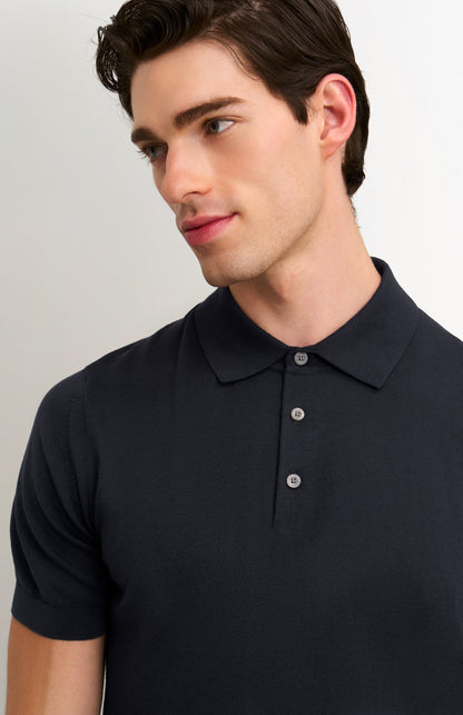 Men's Silk And Cotton Polo Shirt In Navy