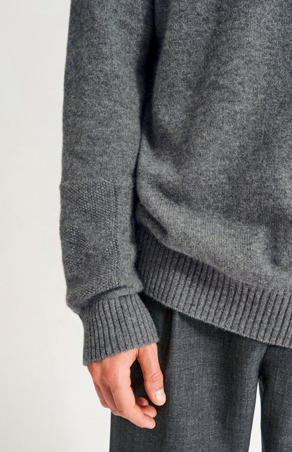Pringle of Scotland  Men's Round Neck Cashmere Jumper In Grey Melange cuff detail