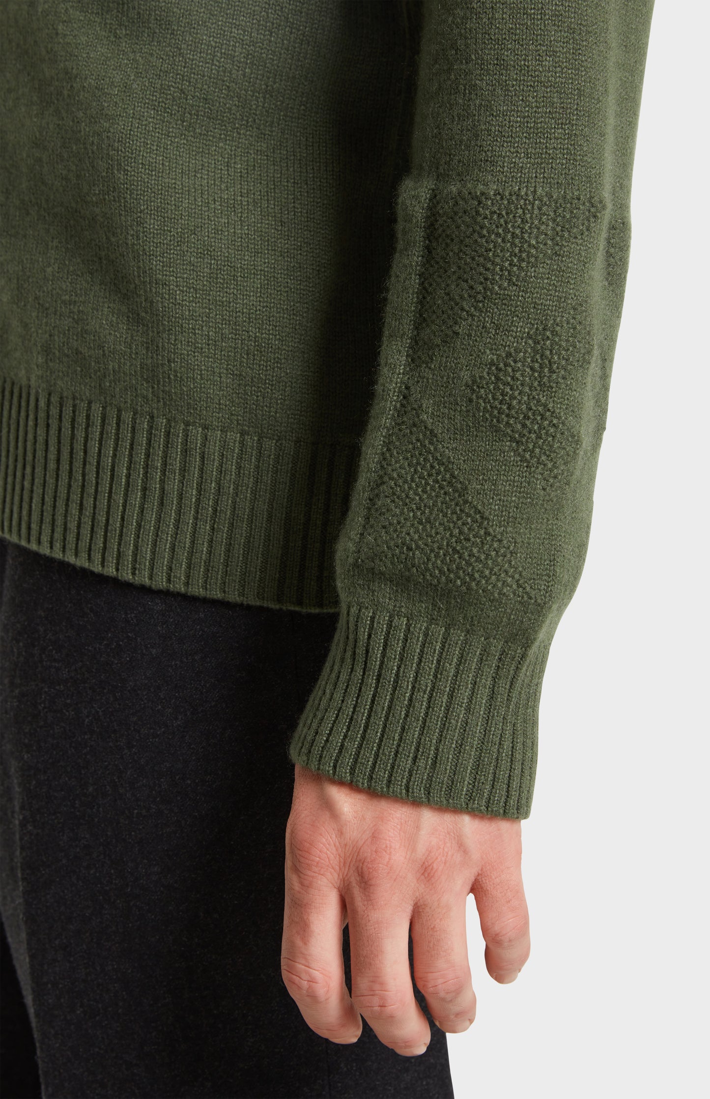 Sleee Detail Image of Pringle of Scotland Crew Neck Cashmere Jumper in Green