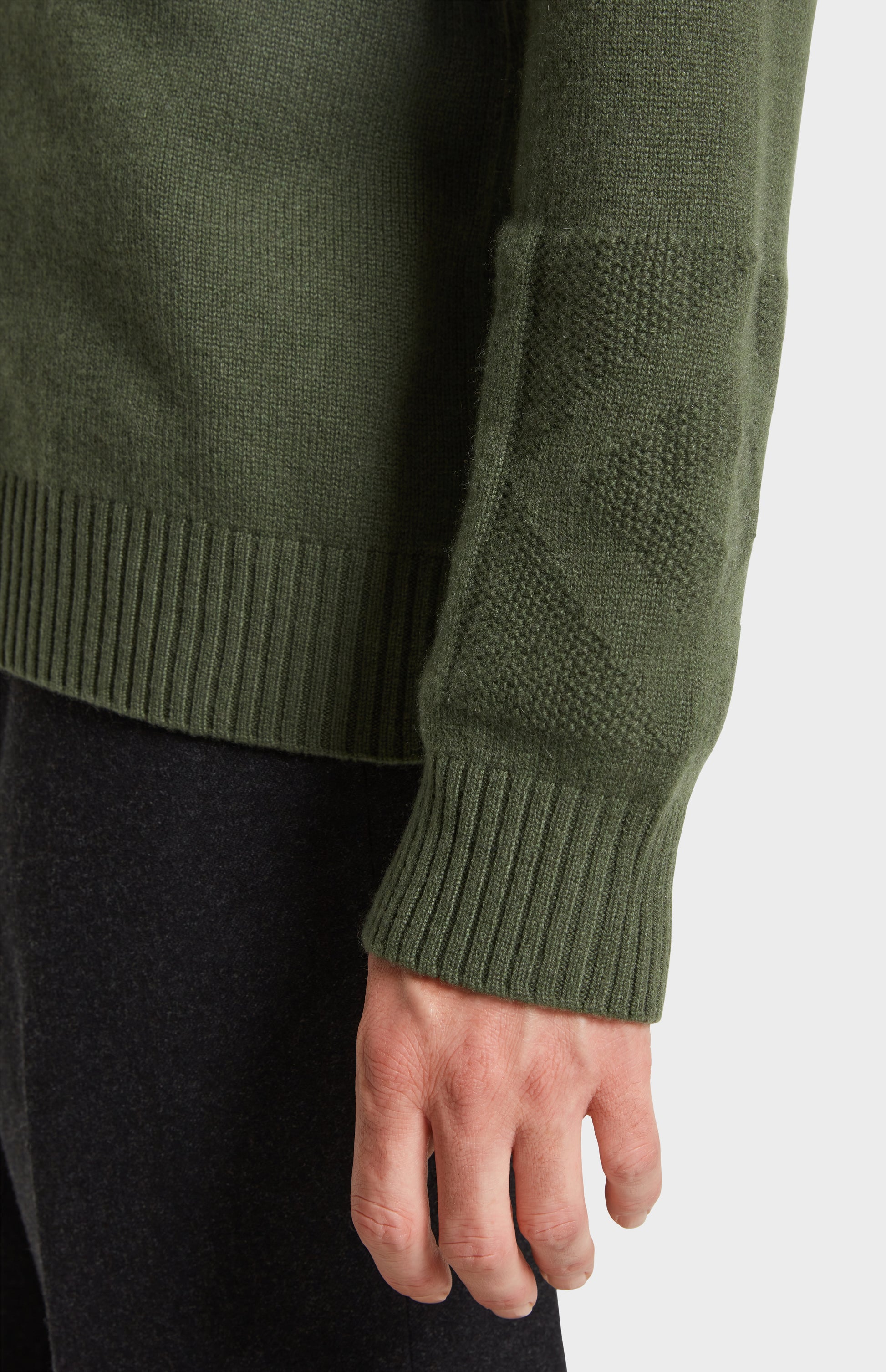 Sleee Detail Image of Pringle of Scotland Crew Neck Cashmere Jumper in Green