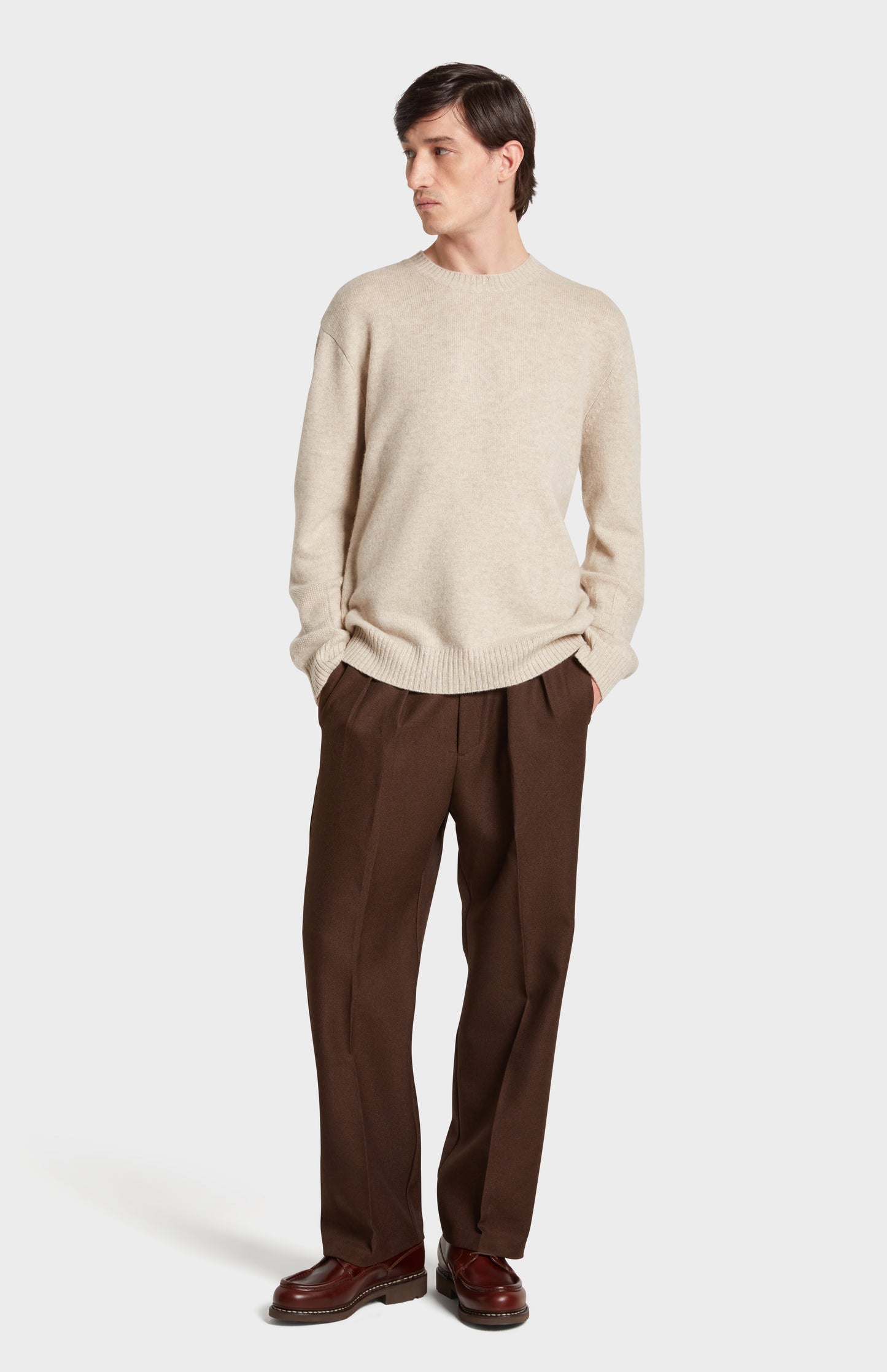 Full Look with Pringle of scotland Men's Crew Neck Cashmere Jumper in Oatmeal