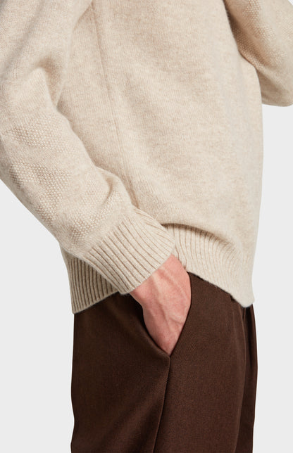 Sleeve Detail Image of Pringle of Scotland Crew Neck Cashmere Jumper in Oatmeal