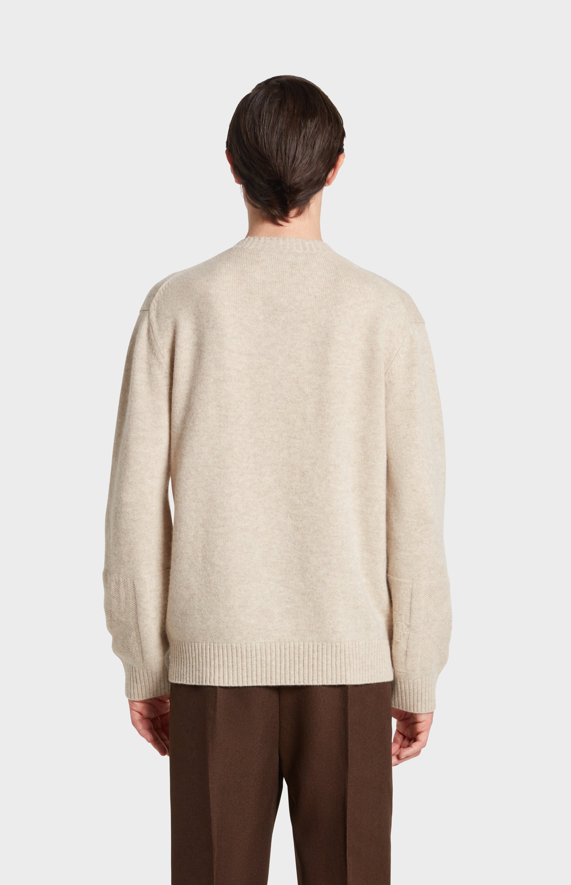 Back Iamge of Pringle of Scotland Crew Neck Cashmere Jumper in Oatmeal