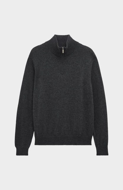 Pringle of Scotland Men’s Cashmere Qtr Zip Jumper In Charcoal Melange