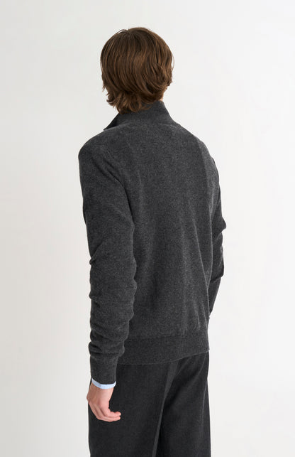 Pringle of Scotland Men’s Cashmere Qtr Zip Jumper In Charcoal Melange rear view
