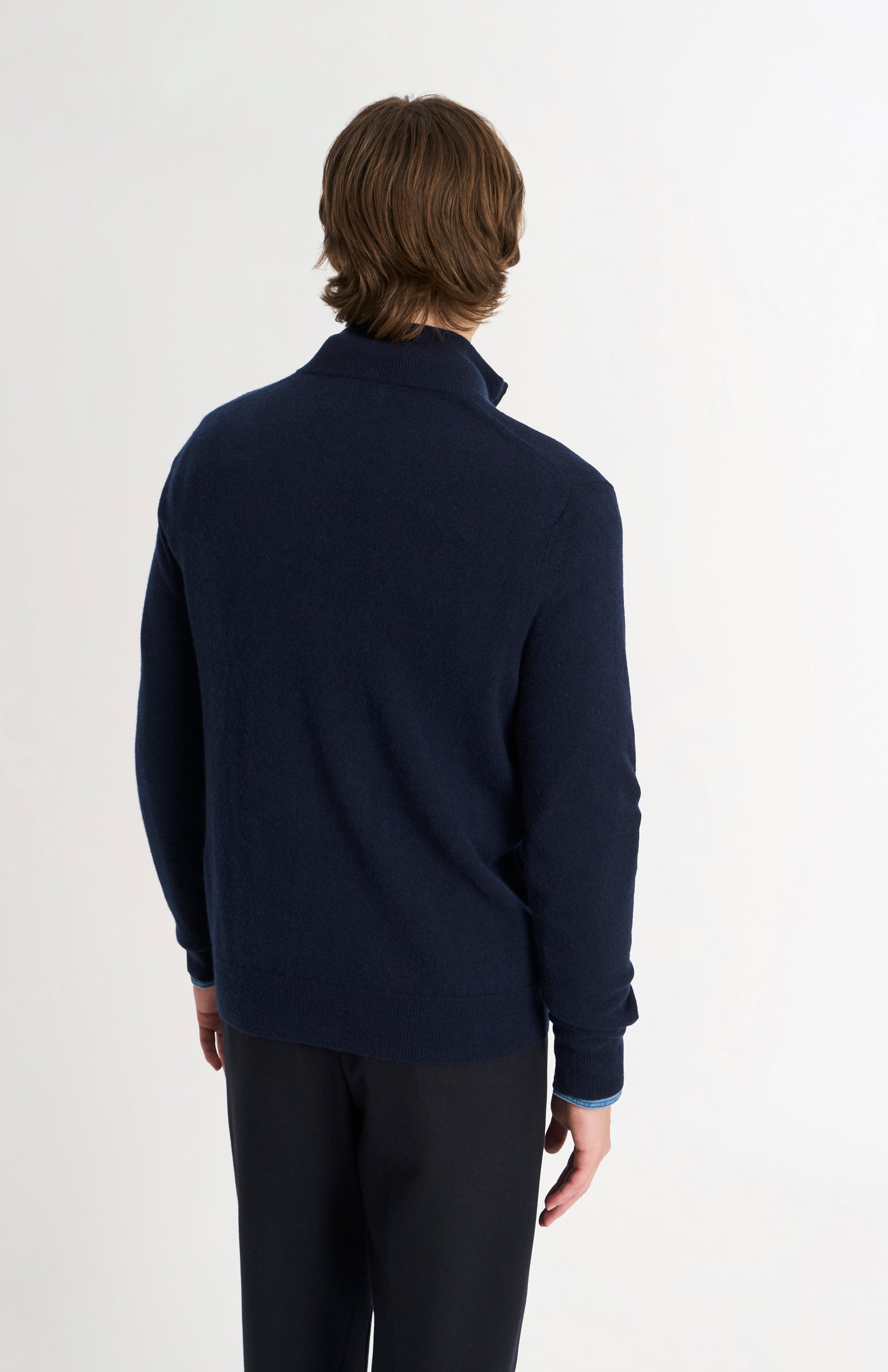 Pringle of Scotland Men’s Cashmere Qtr Zip Jumper In Navy Blue rear view