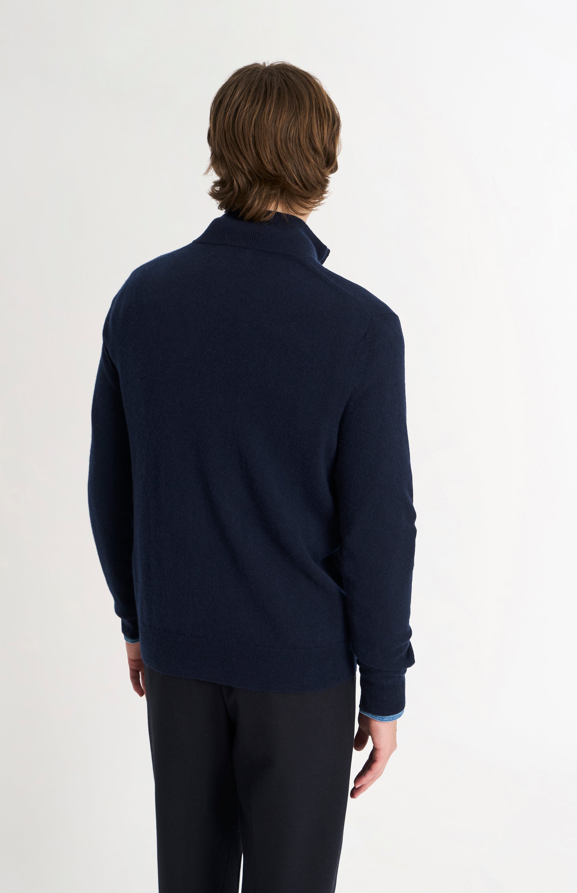 Pringle of Scotland Men’s Cashmere Qtr Zip Jumper In Navy Blue rear view