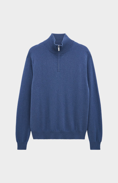 Pringle of Scotland Men’s Cashmere Qtr Zip Jumper In Bering Sea Blue