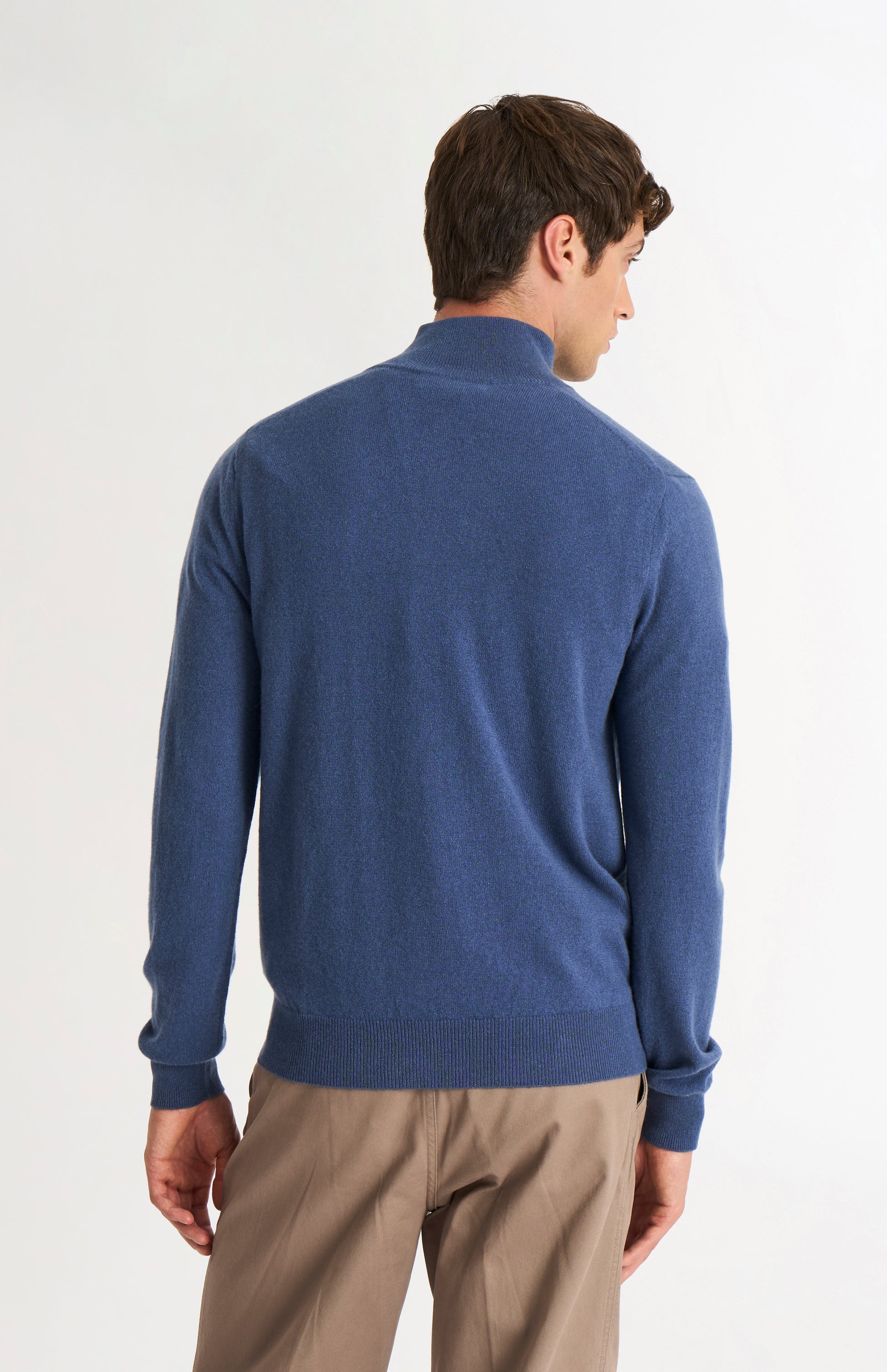 Pringle of Scotland Men’s Cashmere Qtr Zip Jumper In Bering Sea Blue rear view