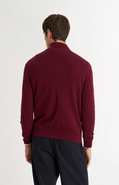 Pringle of Scotland Men’s Cashmere Qtr Zip Jumper In Burgundy rear view