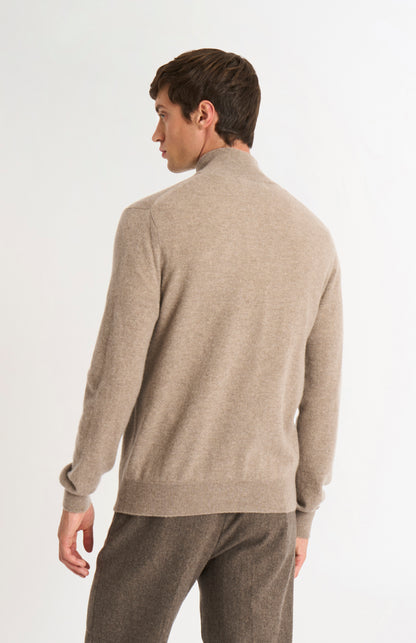Pringle of Scotland Men’s Cashmere Qtr Zip Jumper In Mushroom rear view