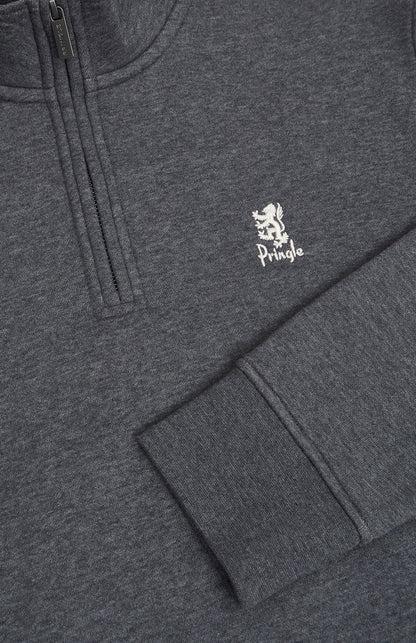 Pringle of Scotland Men's Qtr Zip Track Jumper In Charcoal Melange lion logo embroidery