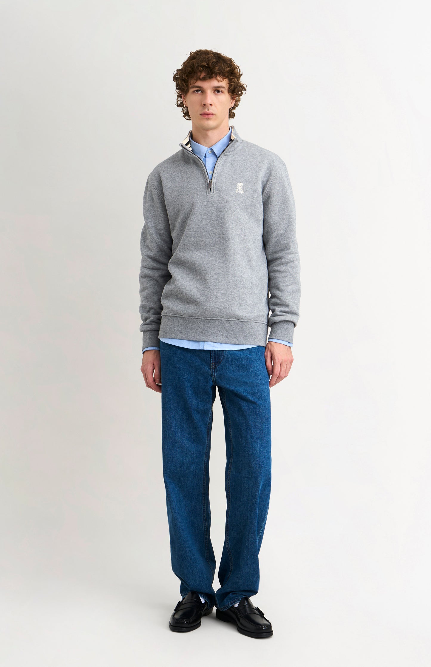 Pringle of Scotland Men's Qtr Zip Track Jumper In Grey Melange on model full length