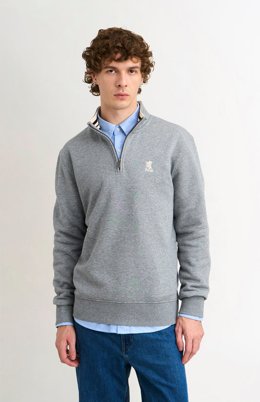 Pringle of Scotland Men's Qtr Zip Track Jumper In Grey Melange on model
