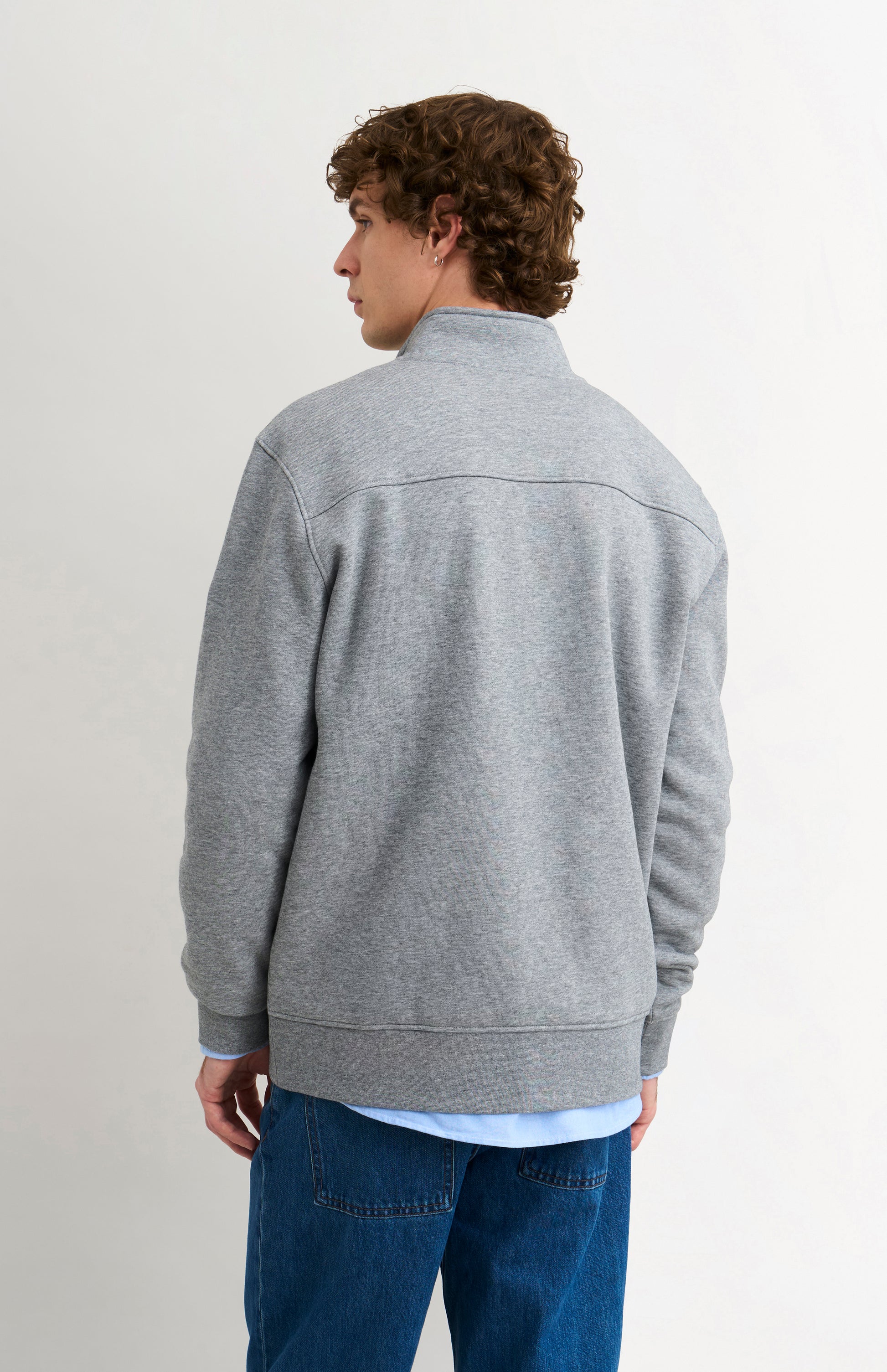 Pringle of Scotland Men's Qtr Zip Track Jumper In Grey Melange rear view