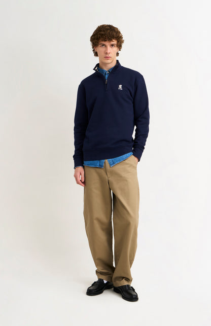 Pringle of Scotland Men's Qtr Zip Track Jumper In Navy Blue on model