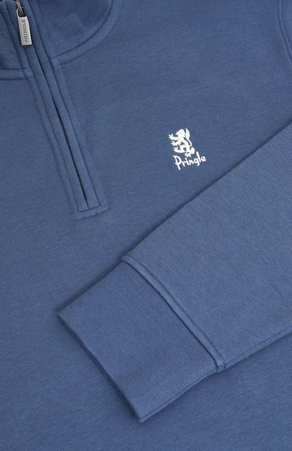 Pringle of Scotland Men's Qtr Zip Track Jumper In Bering Sea Blue loin logo embroidery detail