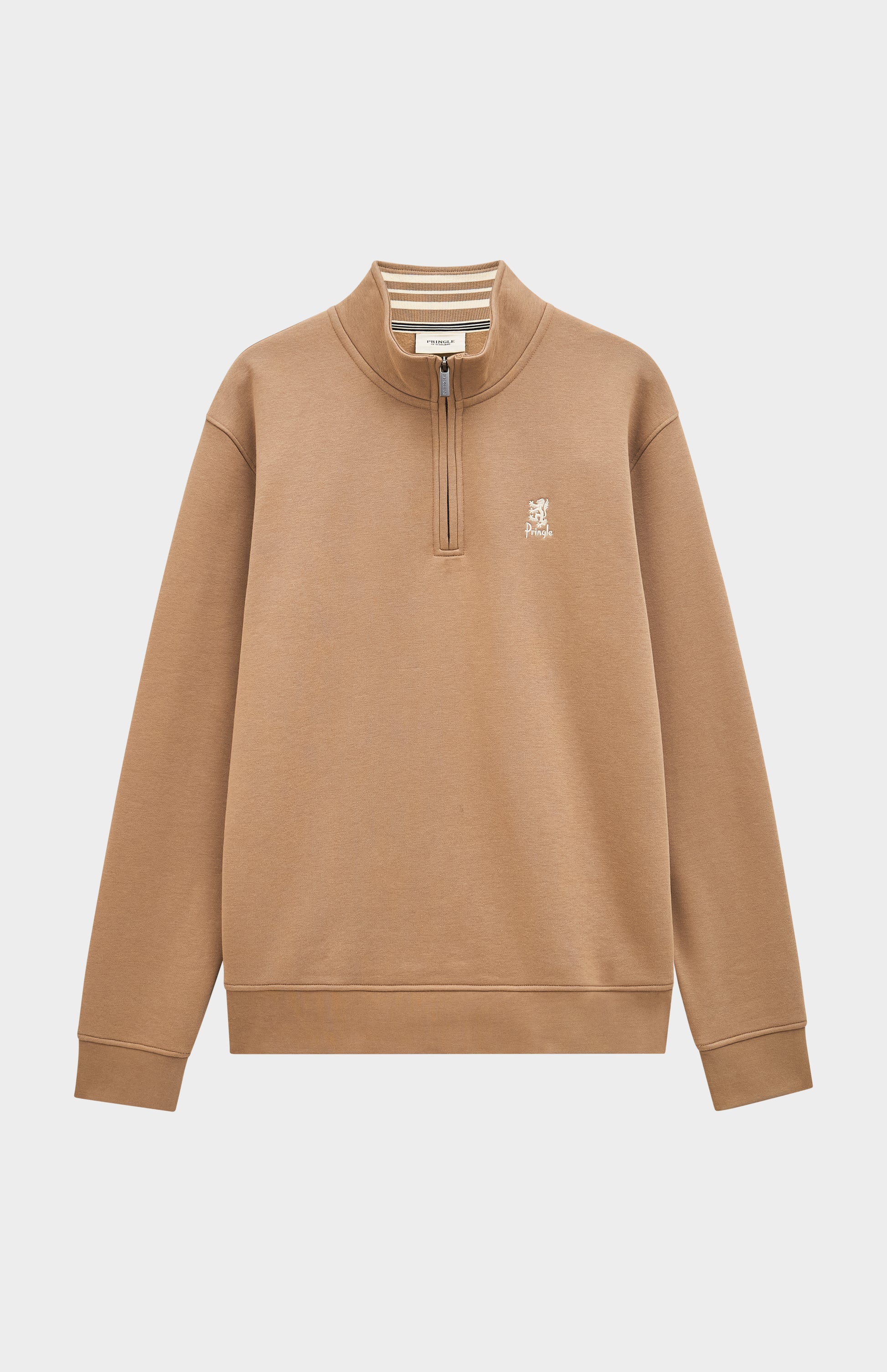 Pringle of Scotland Men's Qtr Zip Track Jumper In Mushroom flat shot