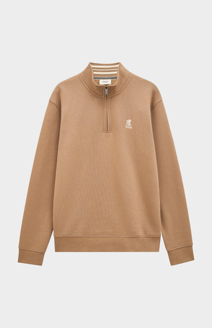 Pringle of Scotland Men's Qtr Zip Track Jumper In Mushroom flat shot
