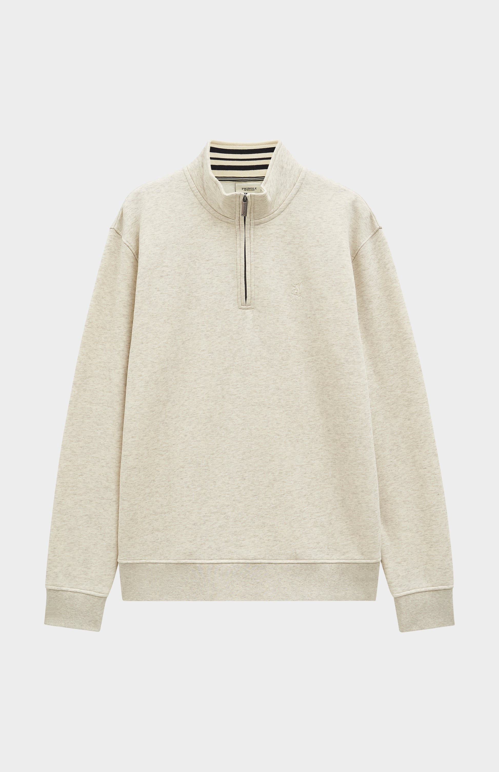 Pringle of Scotland Men's Qtr Zip Track Jumper In Ecru Beige Melange