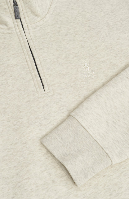 Pringle of Scotland Men's Qtr Zip Track Jumper In Ecru Beige Melange zip detail