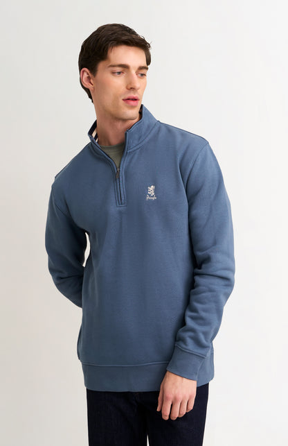 Men's Quarter Zip Track Jumper In Bering Sea Blue