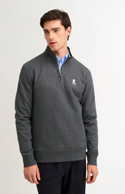 Men's Quarter Zip Track Jumper In Charcoal Melange