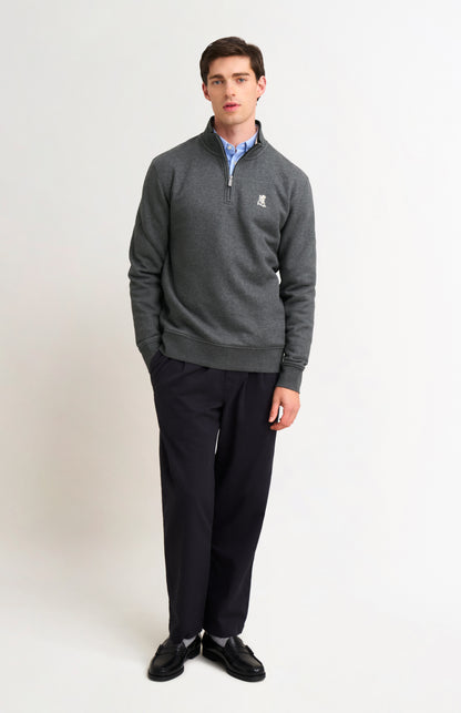 Men's Quarter Zip Track Jumper In Charcoal Melange