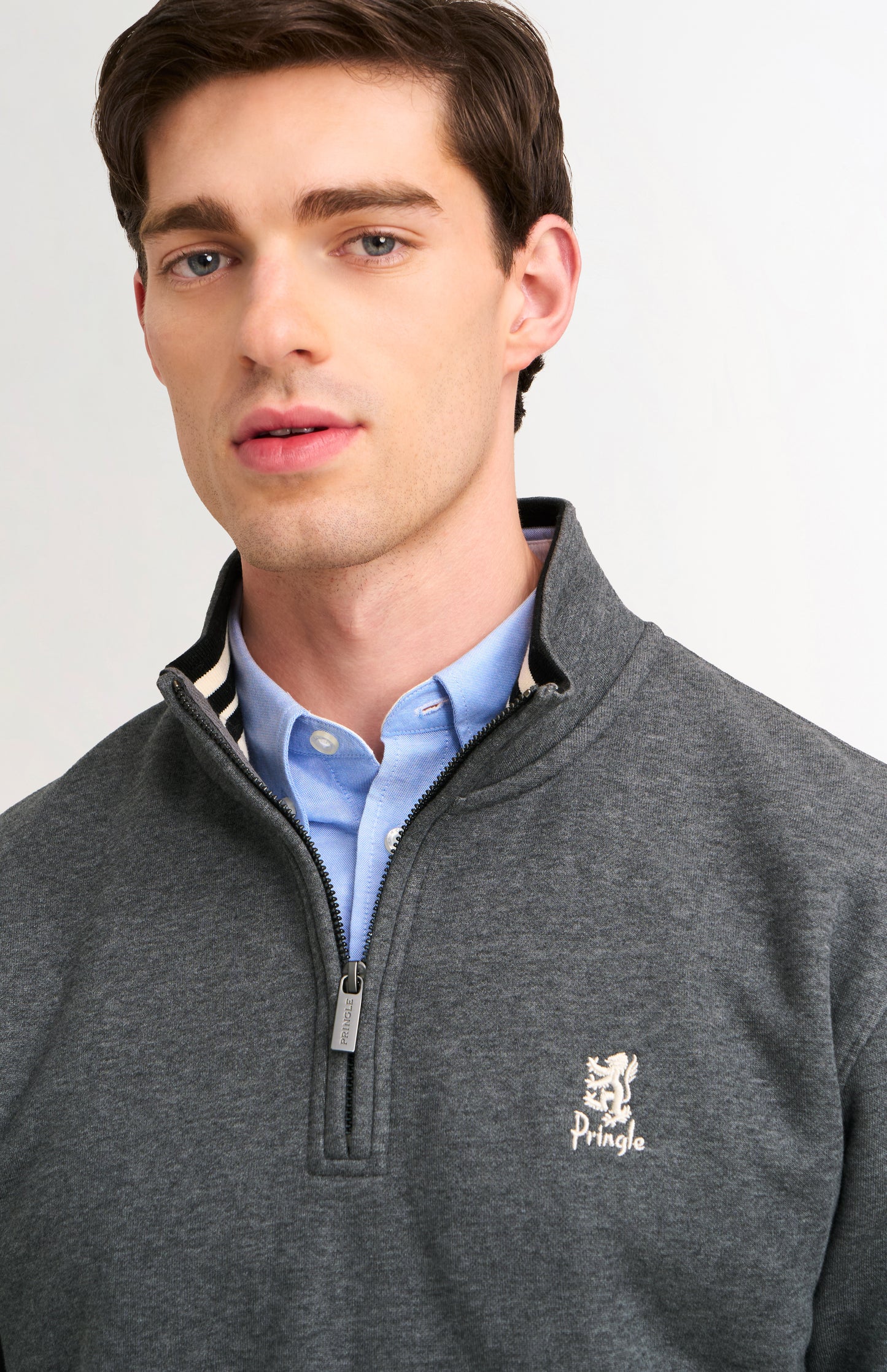 Men's Quarter Zip Track Jumper In Charcoal Melange