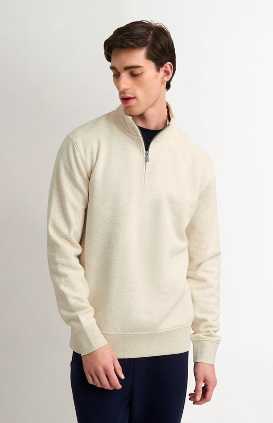 Men's Quarter Zip Track Jumper In Ecru Beige Melange