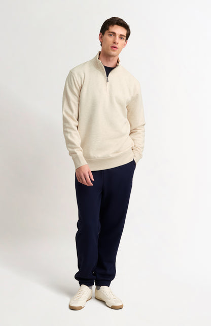 Men's Quarter Zip Track Jumper In Ecru Beige Melange
