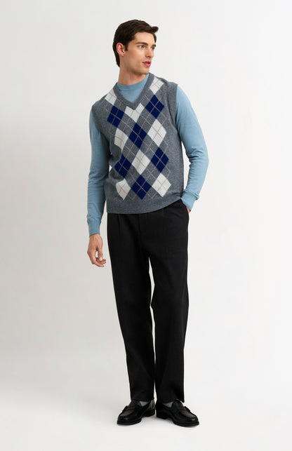 Men's Supersoft Lambswool Argyle V-neck Vest In Grey