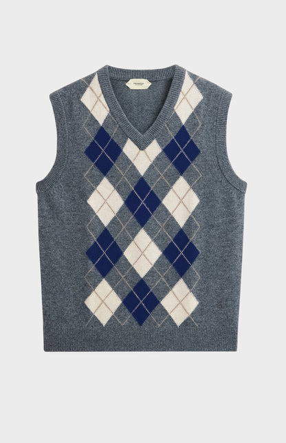 Men's Supersoft Lambswool Argyle V-neck Vest In Grey