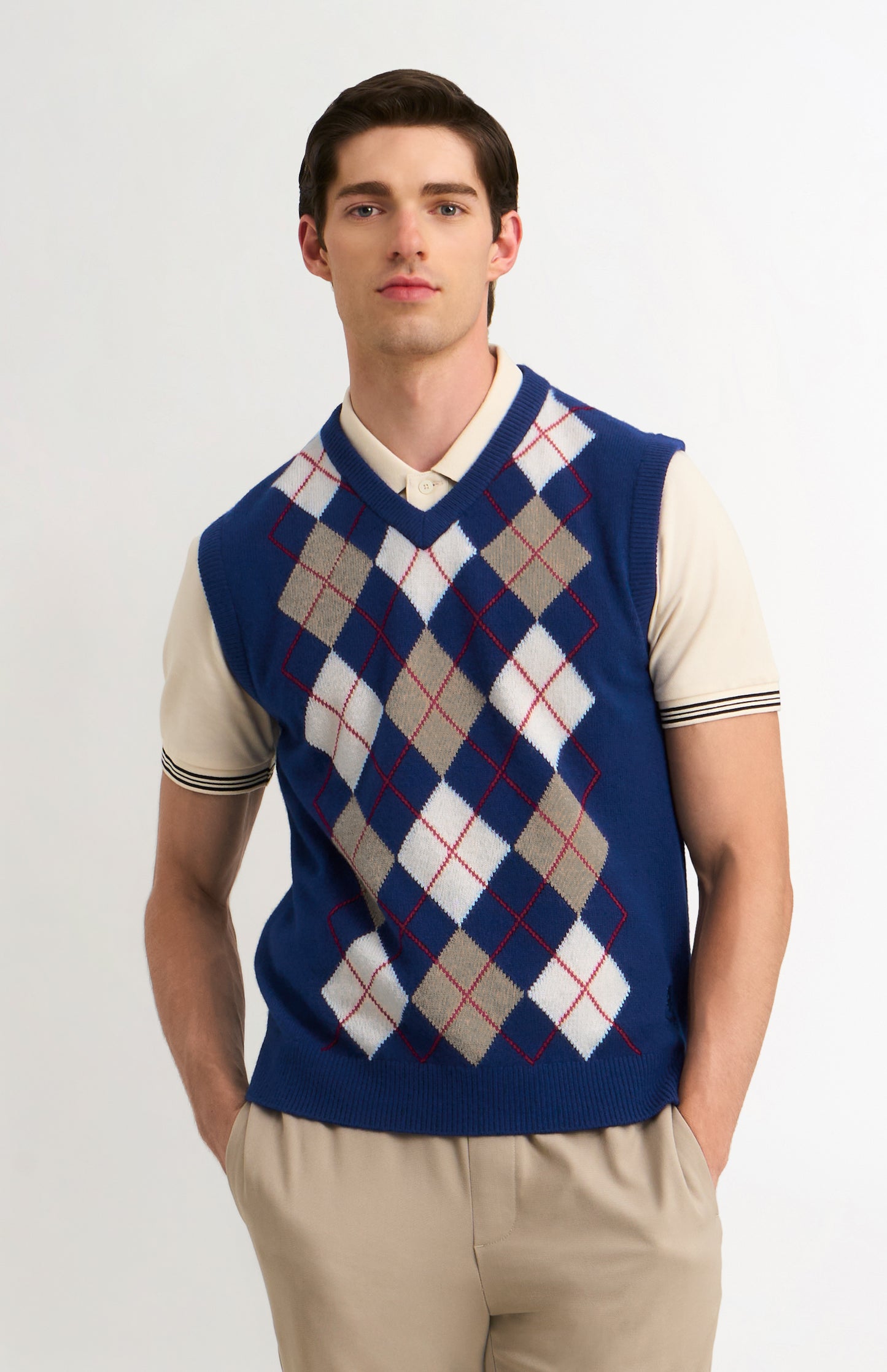 Men's Supersoft Lambswool Argyle V-neck Vest In Royal Blue