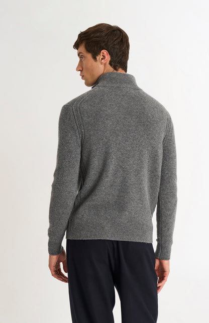 Pringle of Scotland Men’s Lambswool Qtr Zip Jumper In Grey Melange rear view