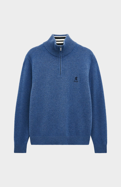 Pringle of Scotland Men’s Lambswool Qtr Zip Jumper In Bering Sea Blue