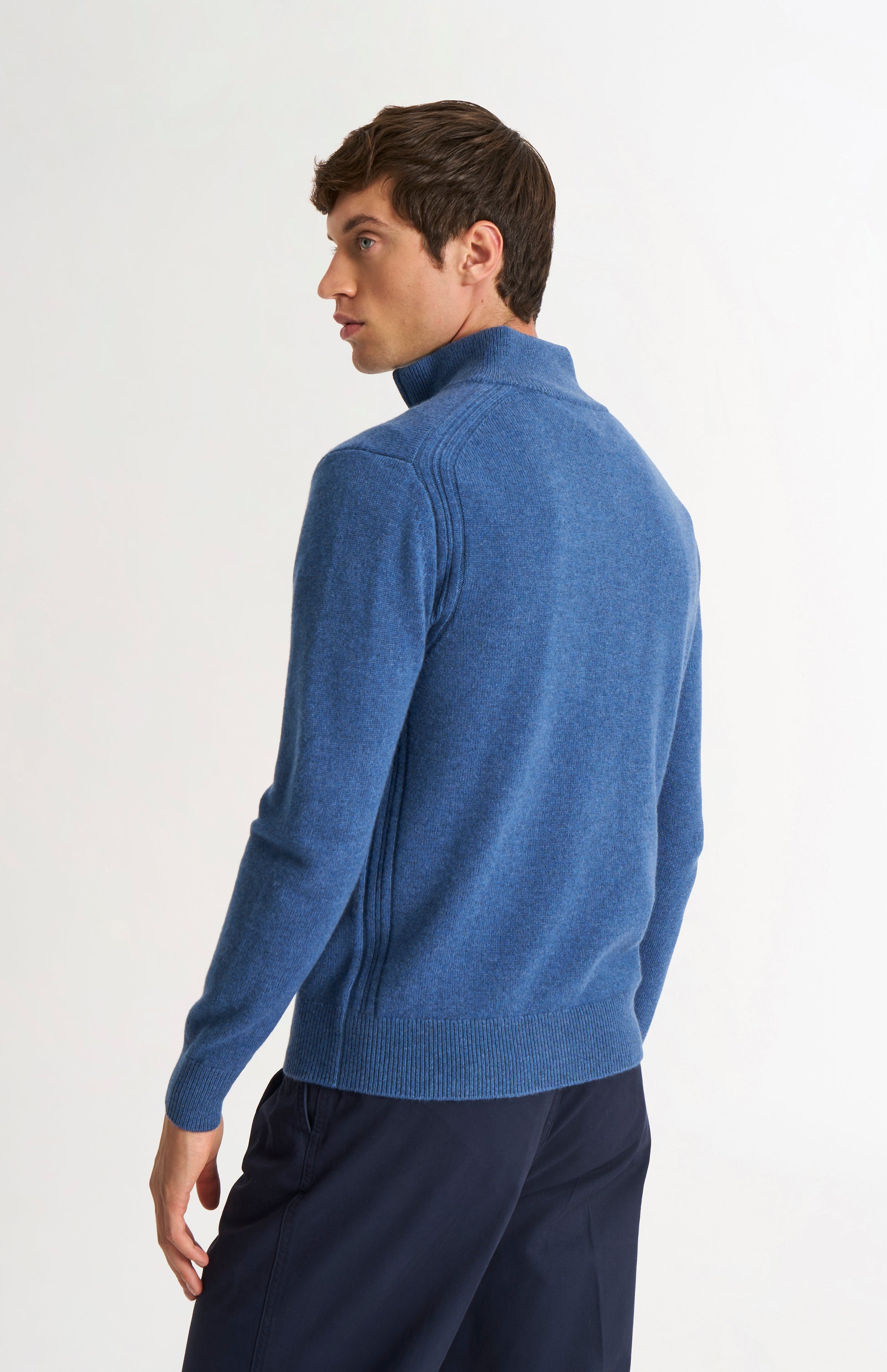 Pringle of Scotland Men’s Lambswool Qtr Zip Jumper In Bering Sea Blue rear view