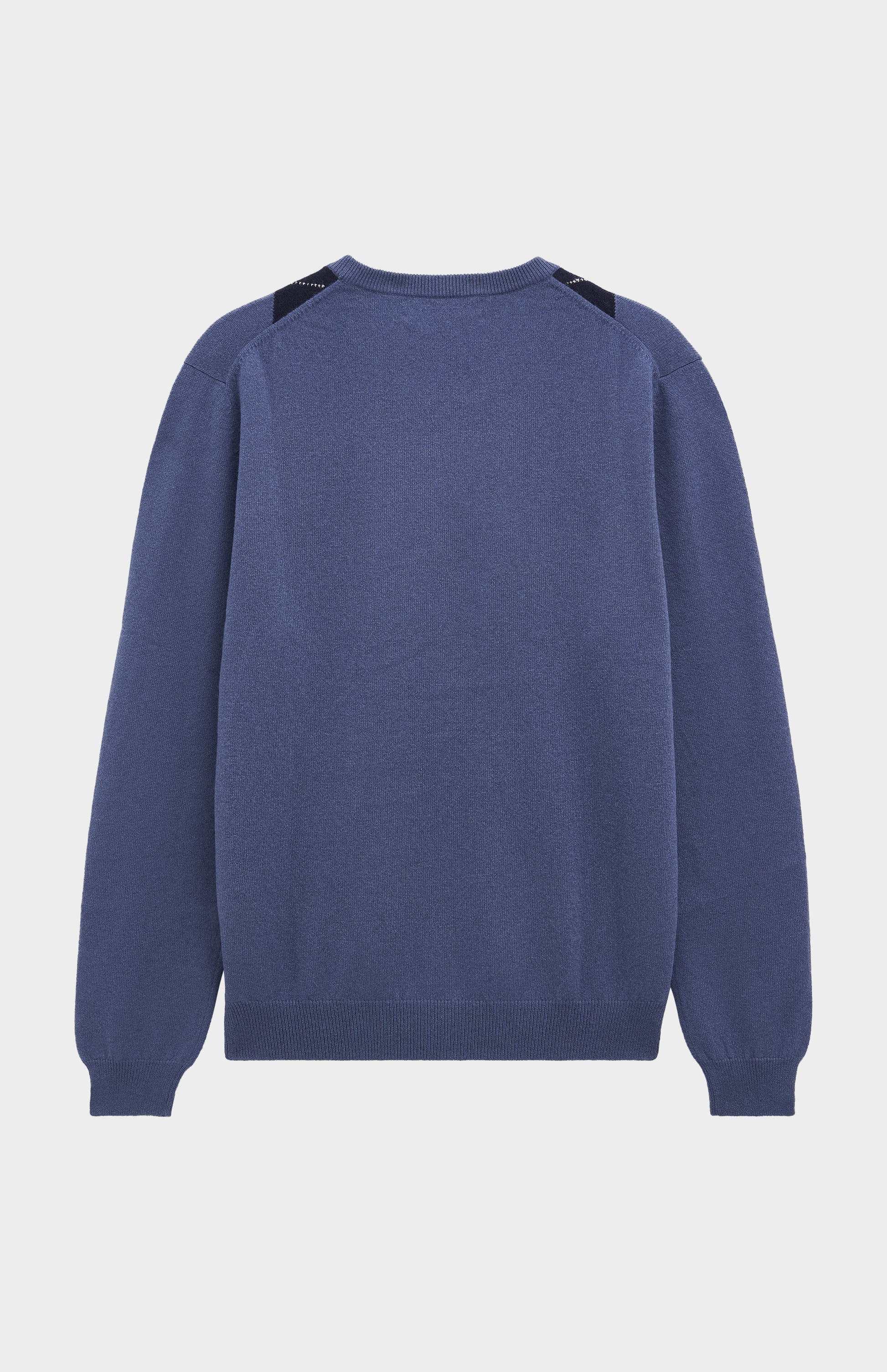 Pringle Men's Crew Neck Cashmere Argyle Jumper in Blue, Navy & Grey rear flat shot