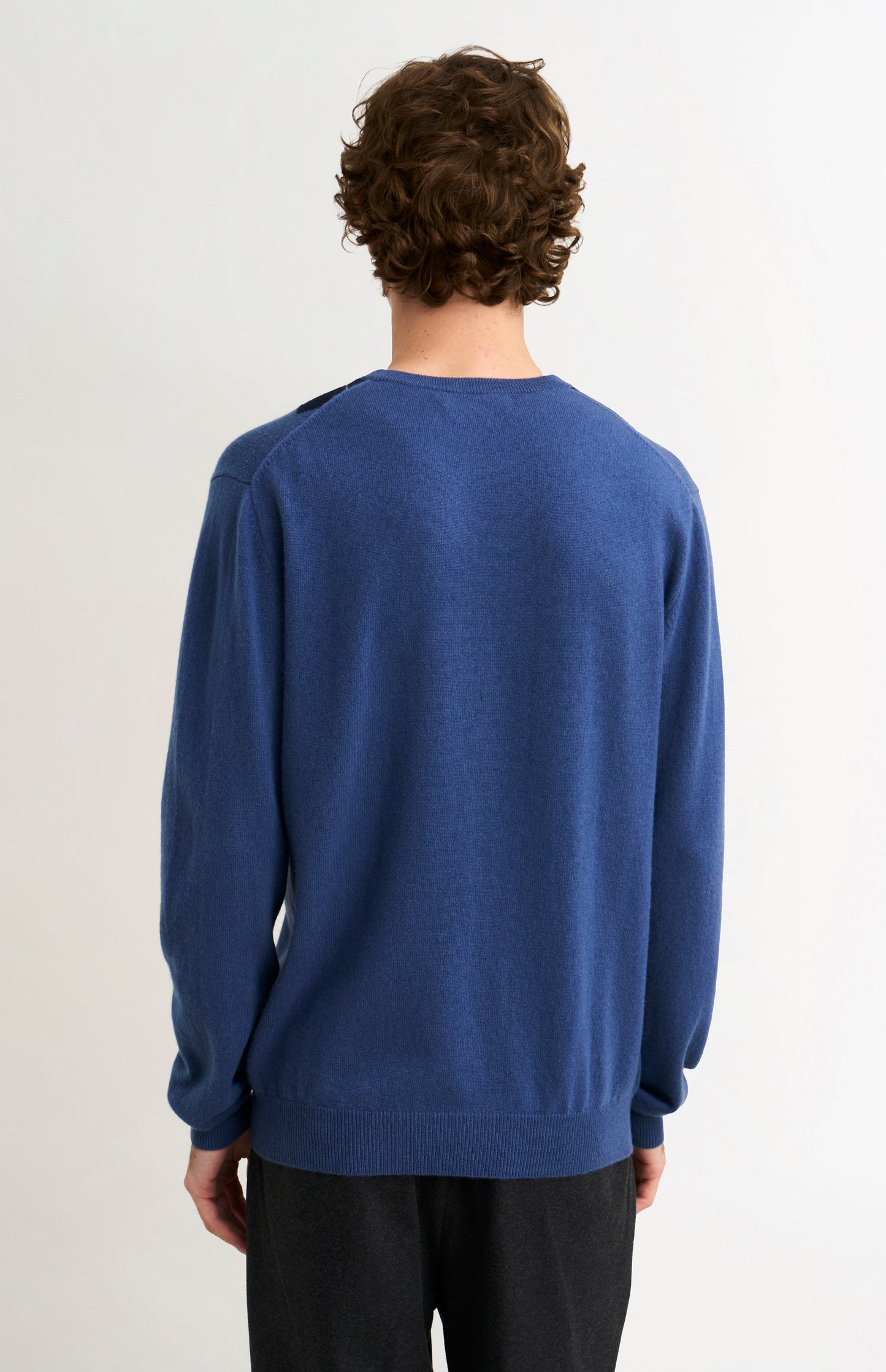 Pringle Men's Crew Neck Cashmere Argyle Jumper in Blue, Navy & Grey rear view