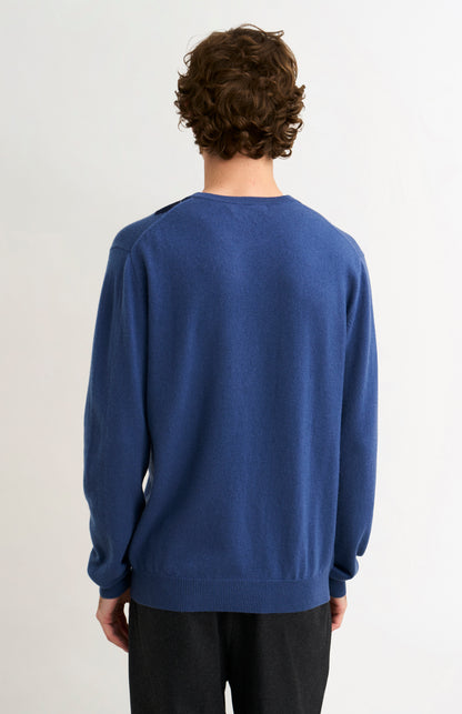 Pringle Men's Crew Neck Cashmere Argyle Jumper in Blue, Navy & Grey rear view