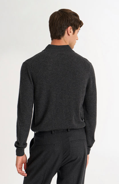 Pringle of Scotland Men’s Cashmere Polo Shirt Jumper In Charcoal rear view